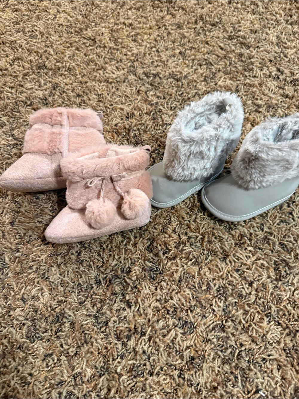 3-6 months baby boots Pink & Gray Faux Fur